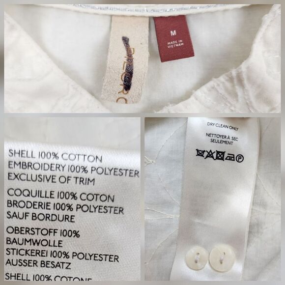 Anthropologie Pilcro Blouse Puff Sleeve Prairie Cottagecore Cream Cotton Top M - Picture 2 of 16